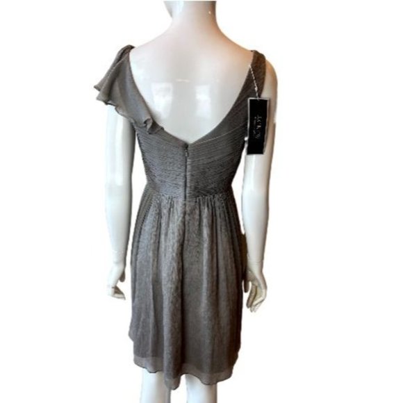 J. Crew Women 100% Silk Serena Mini Skater Dress Rufell Neck Backless Gray 6P - Picture 2 of 9